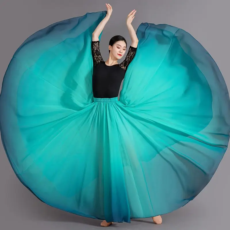 Women Pleated Skirt 720 Degree Chiffon Dance Skirt Gradient Color Performance Skirt Long Skirts for Women Harajuku Vintage