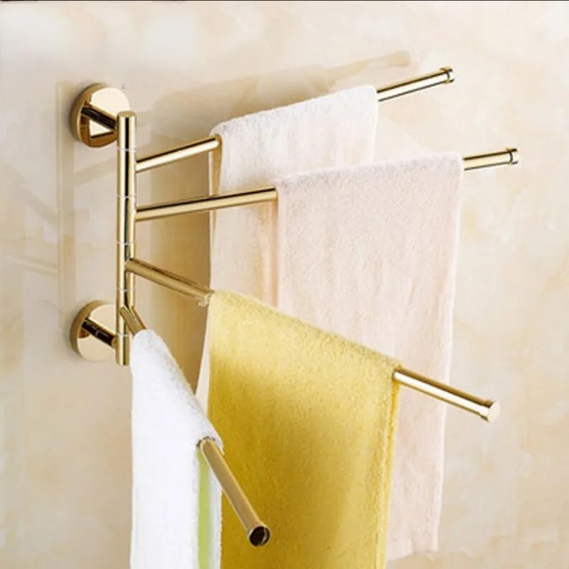 

New and brief 2-4 Swivel Towel Bars Copper Wall Mounted Bathroom Towel Rail Rack Gold Bathroom Towel Holder Towel Hanger