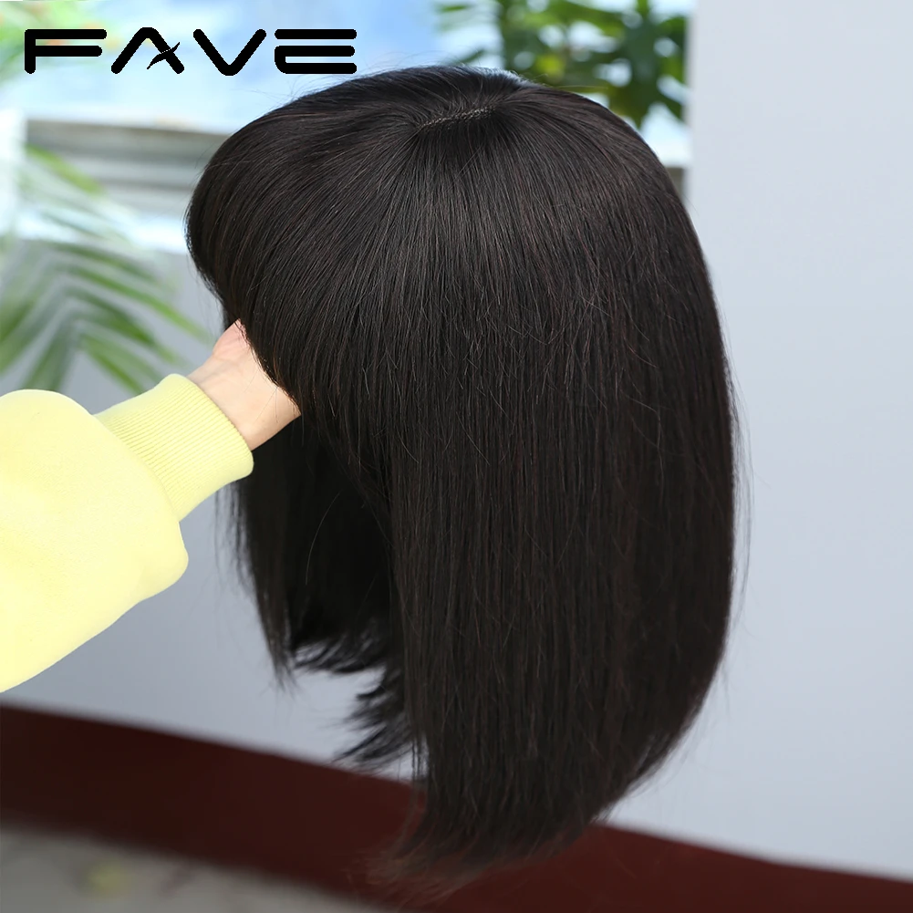 Fake Scalp Short Bob Human Hair Wigs With Bangs Lace Part Straight Bob Fringe Wigs Glueless Brazilian Remy Hair For Black Women