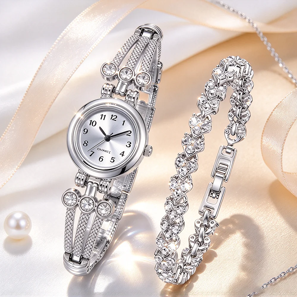 2-Piece Set, stylish and elegant luxury women's watch and bracelet set. Mother's Day and other festivals. (Box not included)
