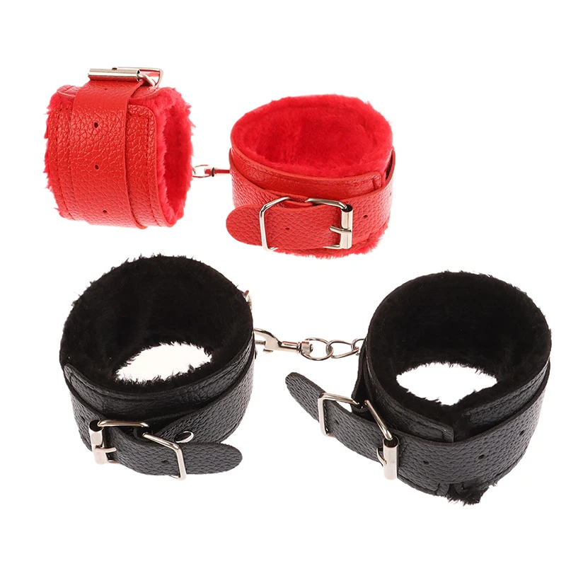 Bracelet en peluche en cuir PU pour couples, manchette de rinçage ronde, lingerie de bondage, jeux sexy, accessoires de cosplay, main, 1 paire