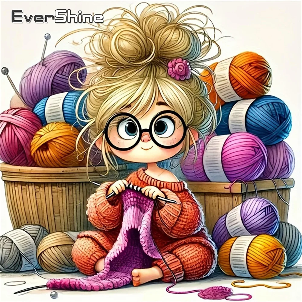 Mosaico de Diamantes EverShine, Arte de Dibujos Animados, Bordado con Diamantes de Imitación 5D, Retrato de Niña, Kit de Manualidades, Pintura, Regalo Infantil