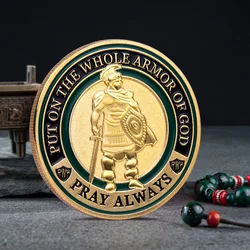 4CM Christianity Souvenir Put on The Whole Armor of God Ephesians Coin Gold Plated Commemorative Coin Pray Always Collection