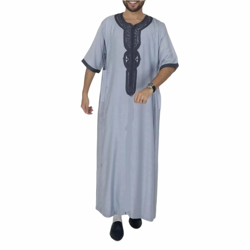 Arabian Sle Embroidered Long Robe for Men Dubai Sle Casual Summer Clothing Middle-aged Men's Faionable Ethnic Wear
