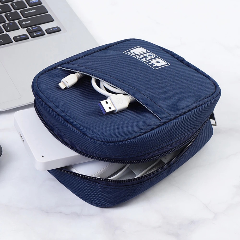 Waterproof Portable Cable Organizer Bag - Travel Digital Accessories Pouch for USB Power Bank Earphones Storage Case with Zipper