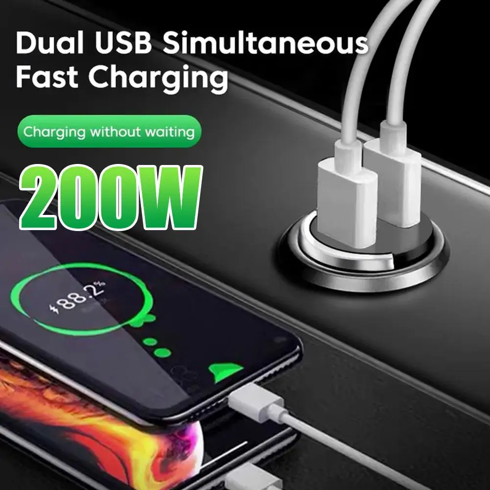 200w Car Invisible Fast Charger Super Fast Charging Interior Lighter Cigarette Automotive Portable Mini Car Adapter Accesso W7Q8