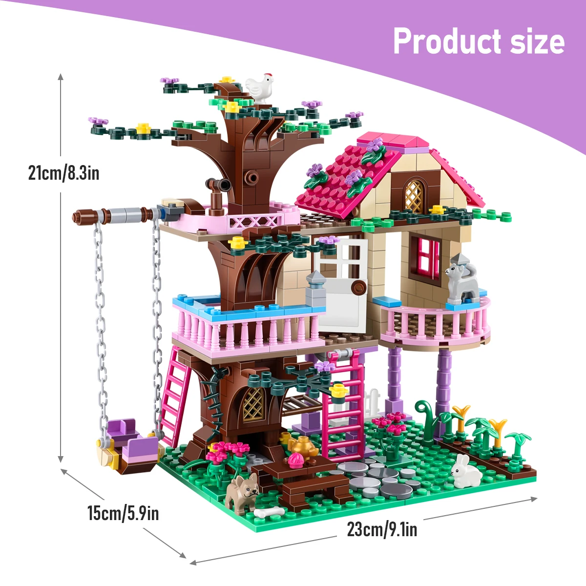 Ville arbre maison vacances d'été Villa château blocs de construction ensembles figurines jardin rue vue bricolage jouets pour enfants fille cadeau d'anniversaire