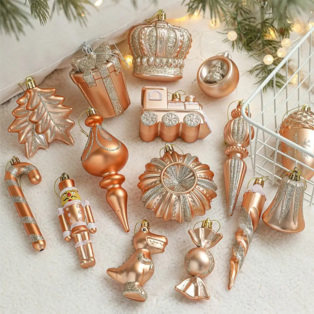 Champagne Christmas Hanging Decoration Gift Pinecone Bell Dinosaur Soldier Candy Xmas Ornament Ball Festival Favors Plastic