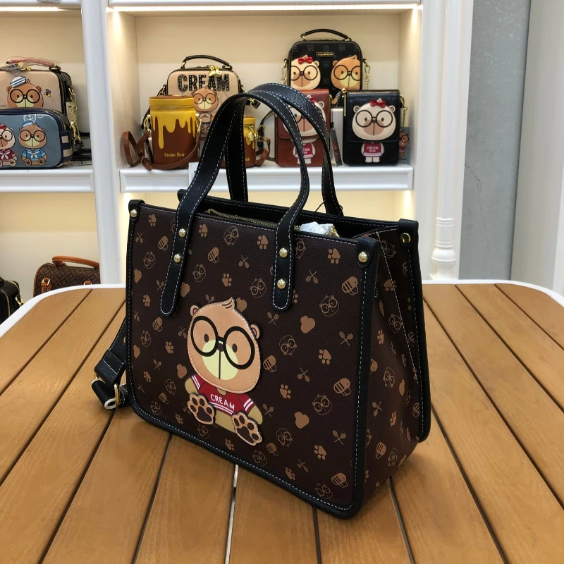 CREAM BEAR The Tote Bag Work Handbag Cartoon Cute Fashion Casual Commuter One Shoulder Bag Crossbody Bag for Women Trend 2024