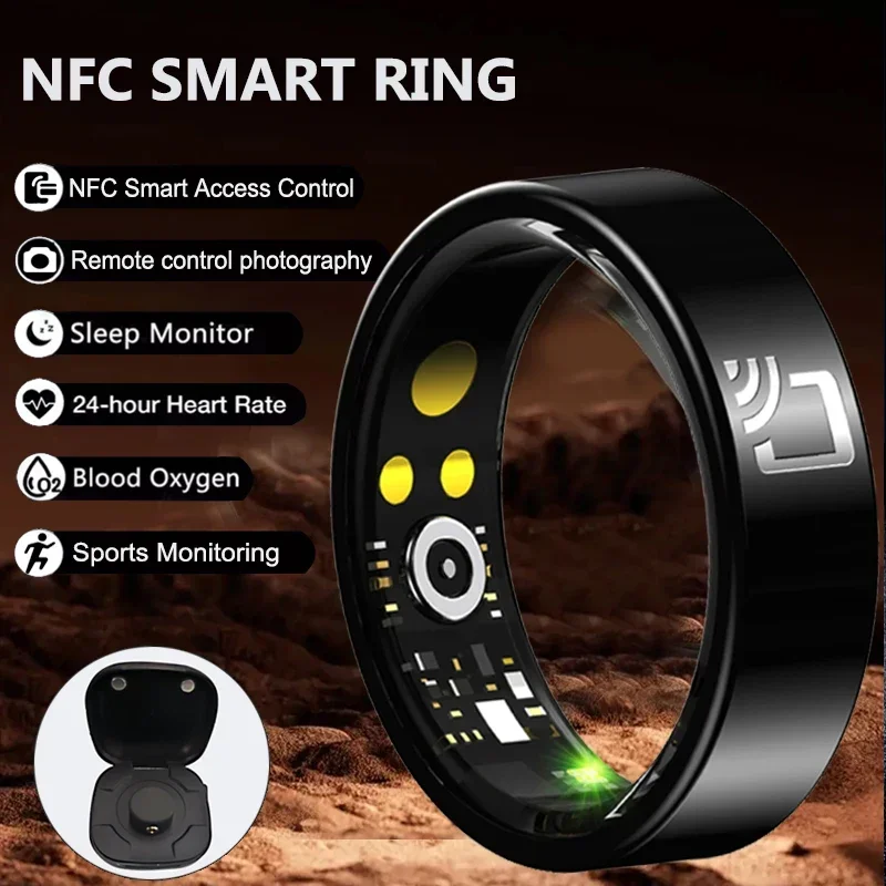 Smart Ring Echtzeit-Gesundheits-Tracker Herzfrequenz Blutsauerstoffmonitor NFC Smart Access Control Wasserdicht Männer Frauen Schlaf Sport