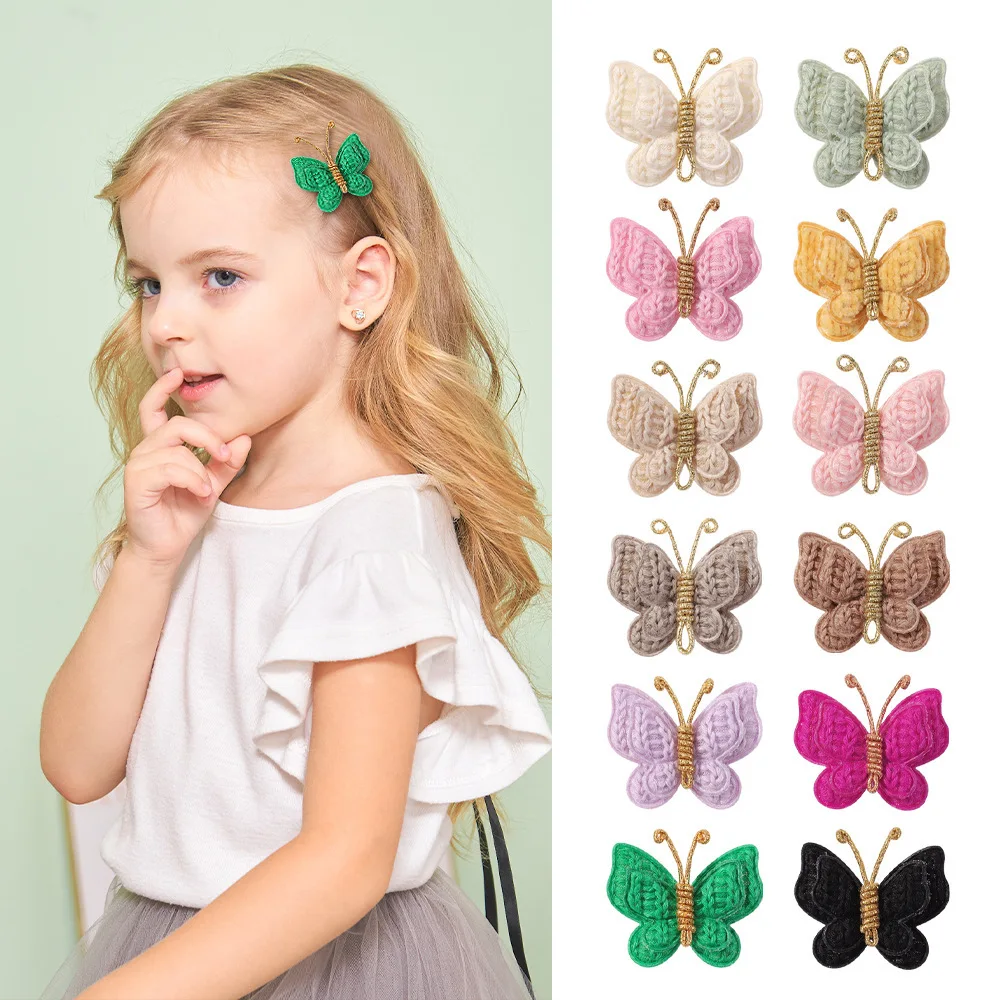 

1Pcs Cute Baby Girl Bow Hairpin Handmade Knitted Hair Clips Headwear Colorful Crochet Butterfly Barrettes Kids Hair Accessories