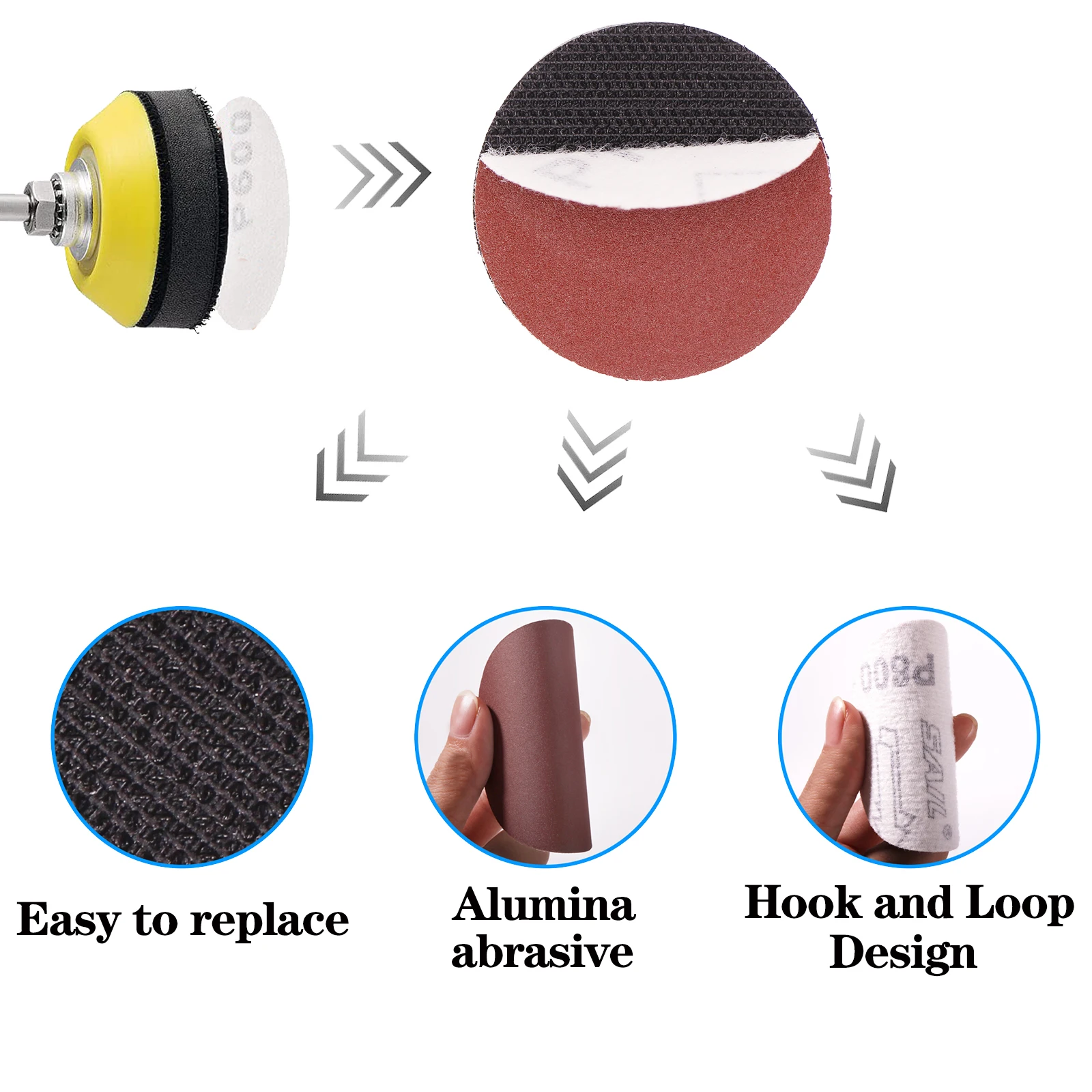 Imagem -04 - Gancho e Laço Lixar Almofadas para Ferramenta Rotativa Acessório de Broca Backer Placa Haste Espuma Macia Tamponamento 50 mm