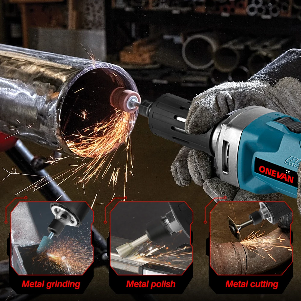 ONEVAN 2000W Brushless Electric Die Grinder Handheld Cordless 4 Speed Variable Adjust Rotary Power Tools For Makita 18v Battery