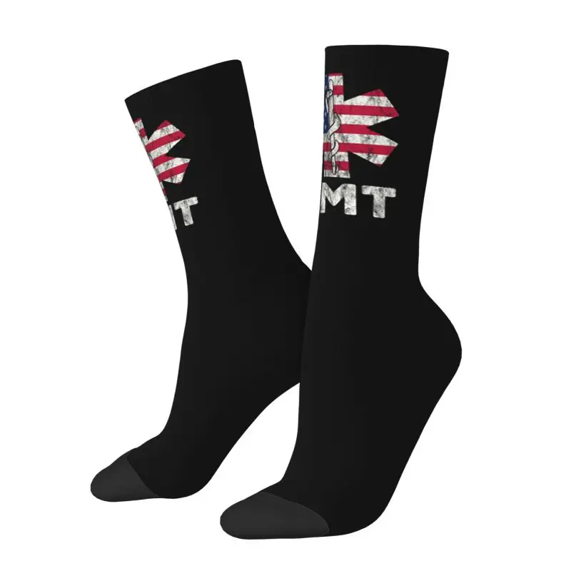 Kawaii Printing EMT US Flag Star Of Life Socks for Men Women Stretch Summer Autumn Winter Patriotic Crew Socks