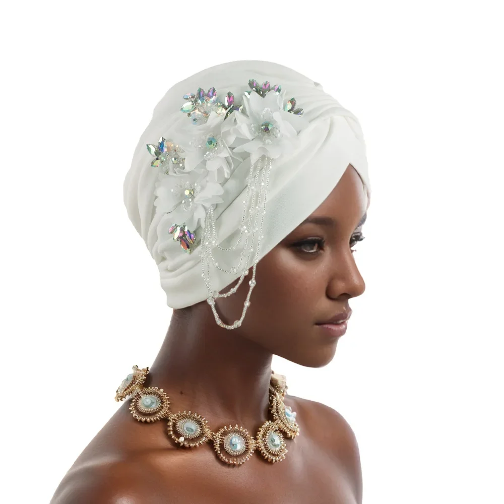 2026 Flower Rhinestone Turban Cap for Women Afrcian Geles Headtie Ready Nigeria Auto Gele Female Head Wraps Bonnet Turbante New