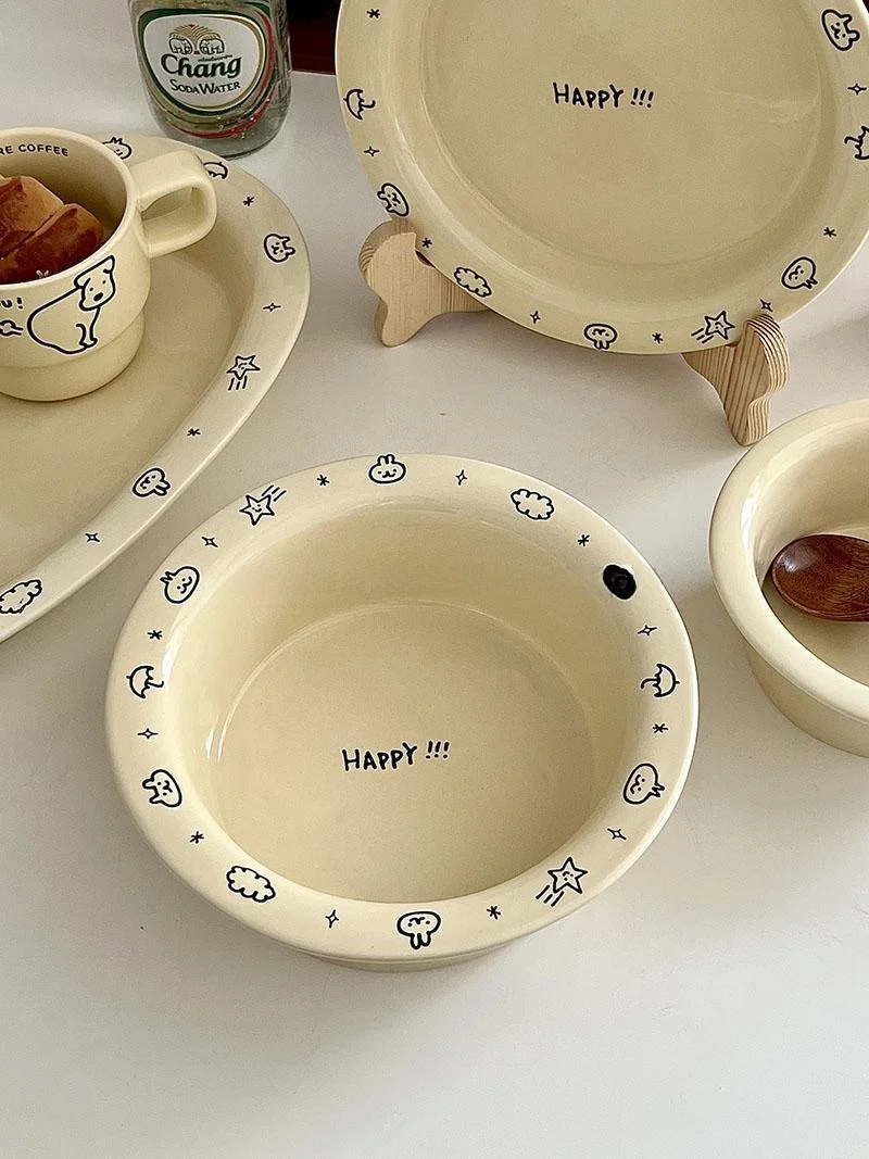 

Cerc fiti Письмовая чаша для йогурта Обеденная посуда Cr Color Эллиптическая прямоугольная медленная чаша Корейский Sle Печатный узор