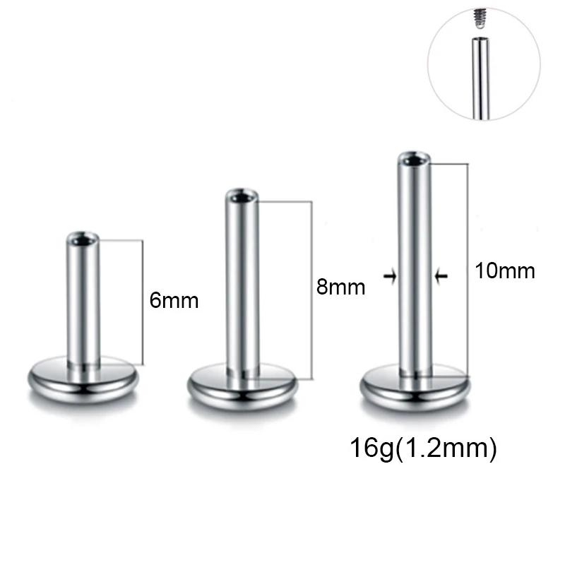 

10PCS G23 Titanium Lips Labret Ear Stud Flat Back Rod Internal Thread Back Base Stud Earrings 16G Piercing Jewelry Accessories