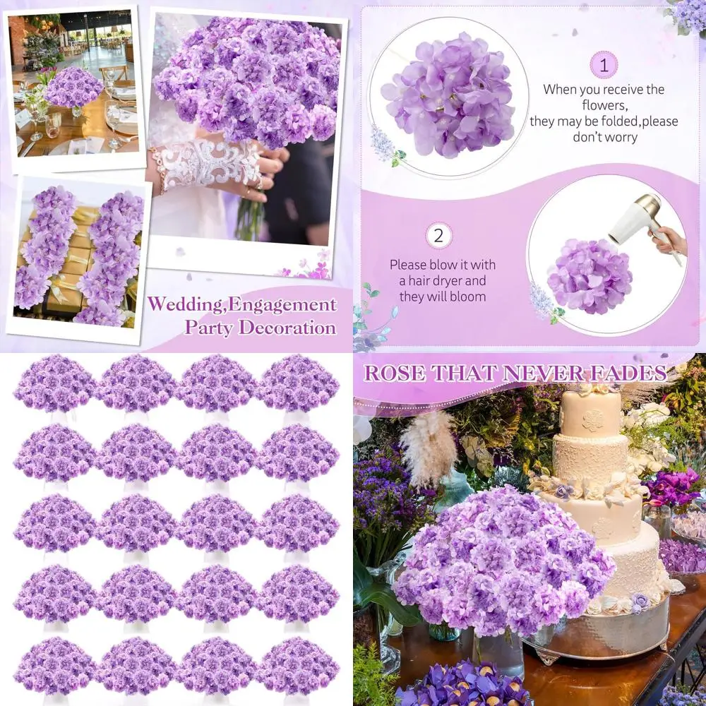 

7.48 Inch Lavender Artificial Hydrangea Flowers, 200 Pieces, with Removable Stems for Wedding, Home, or Party Decorations