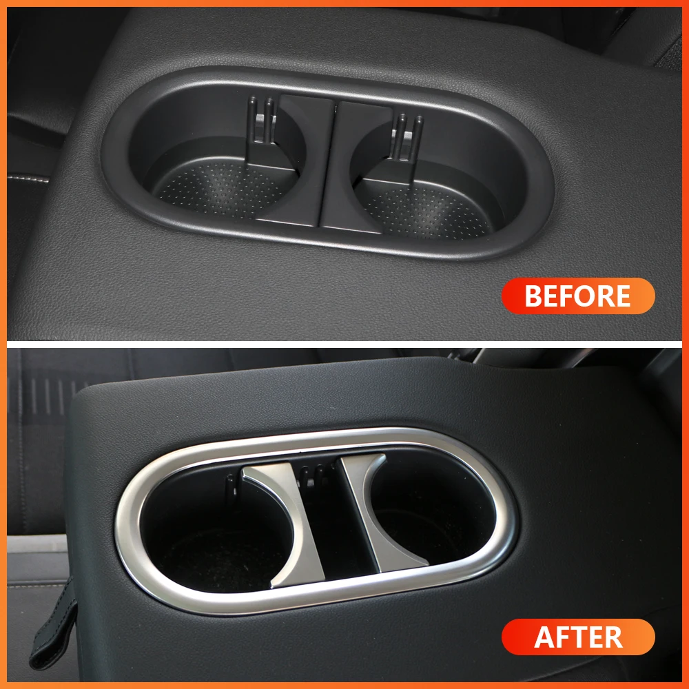 Car Rear Cup Holder Frame Trim for Volkswagen VW T-roc T-cross 2018-2020 2021 2022 Stainless Steel Sticker Cover Accessories