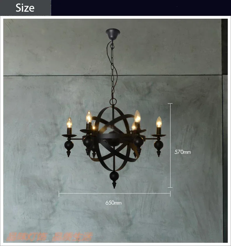 Nordic American village 6 Lights Candle Glass Candle Chandelier Heritage Frosted Iron  living, dining, bedroom bar decoration