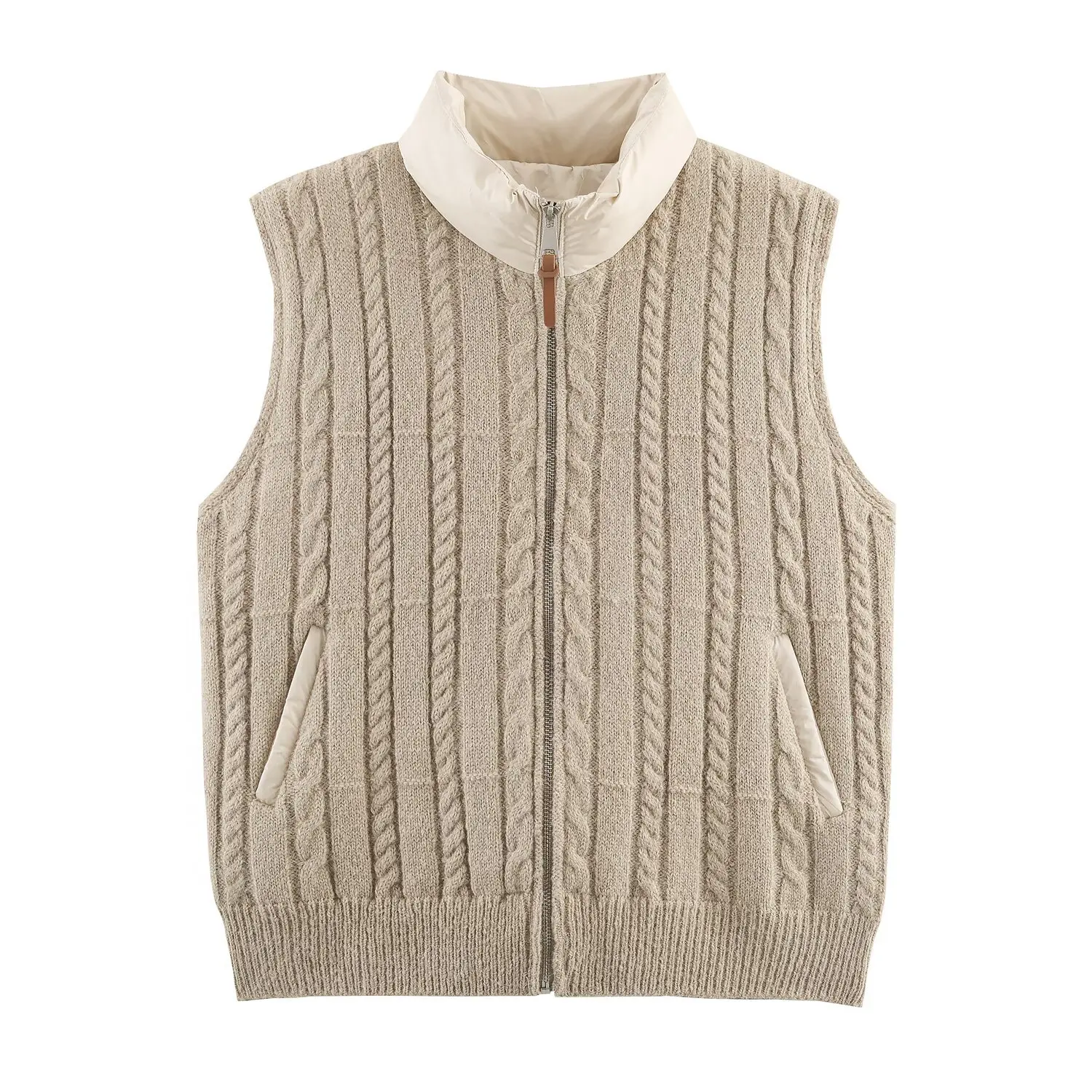 

DiYiG WOMAN 2025 winter new fashion twist knitted stitching vest chic stand collar cotton zipper vest Mujer