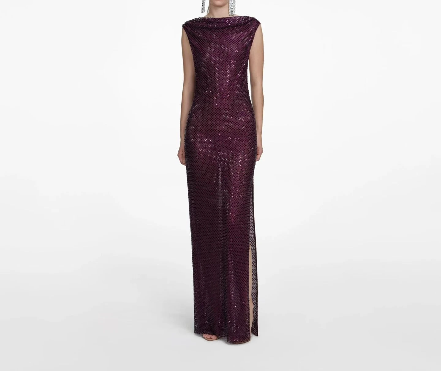 Damen 2025, neues wunderschönes, violettes, ärmelloses, mit Diamanten gepresstes Midikleid, attraktiv