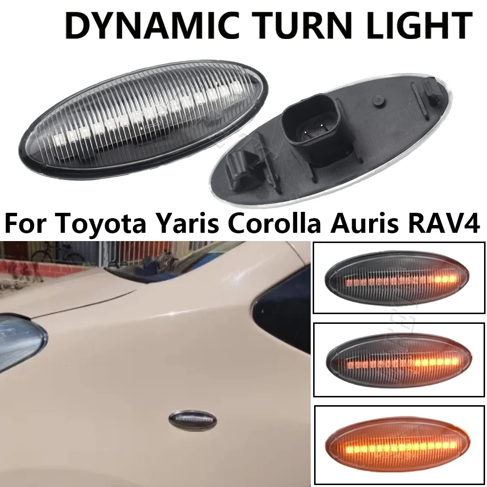 

LED Turn Signal Lights Dynamic Side Marker Fender Sequential Lamps For Toyota Yaris Vitz XP90 RAV4 XA30 MK3 Auris E150 Corolla