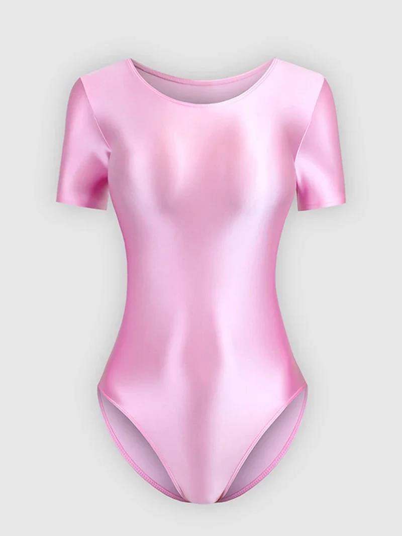 Body ajustado de manga corta para mujer, traje de baño brillante de corte alto para práctica de Yoga, leotardo de gimnasia rítmica, Ropa de baile