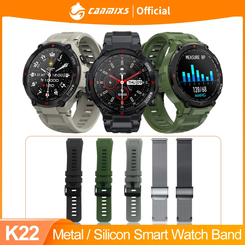 Pulseira para k22 relógio inteligente banda senhoras freqüência cardíaca pressão arterial esporte relógio masculino à prova dwaterproof água de pulso smartwatch metal silicone