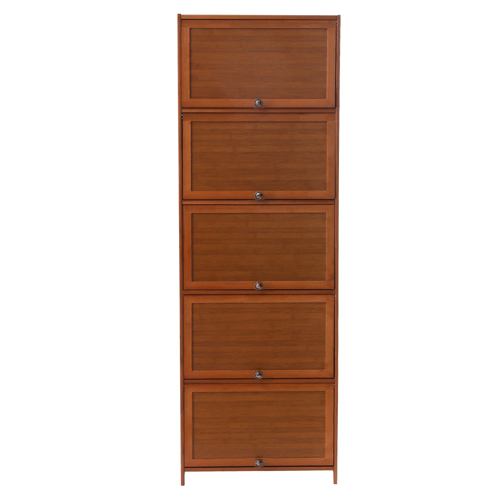 Tall Bamboo Shoe Storage Cabinet with Doors, 10 Tier Brown Freestanding Shoes Heels Sneakers Shelf Rack 23.62*12.60*67.72in