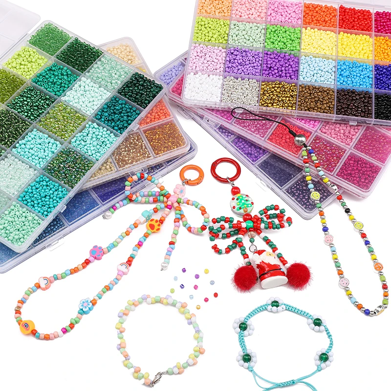 

3mm Glass Rice Beads Kit 24 Compartments (Approx. 5,200 pcs) Craft Supplies For Jewelry Making DIY Bracelet Necklace Earring