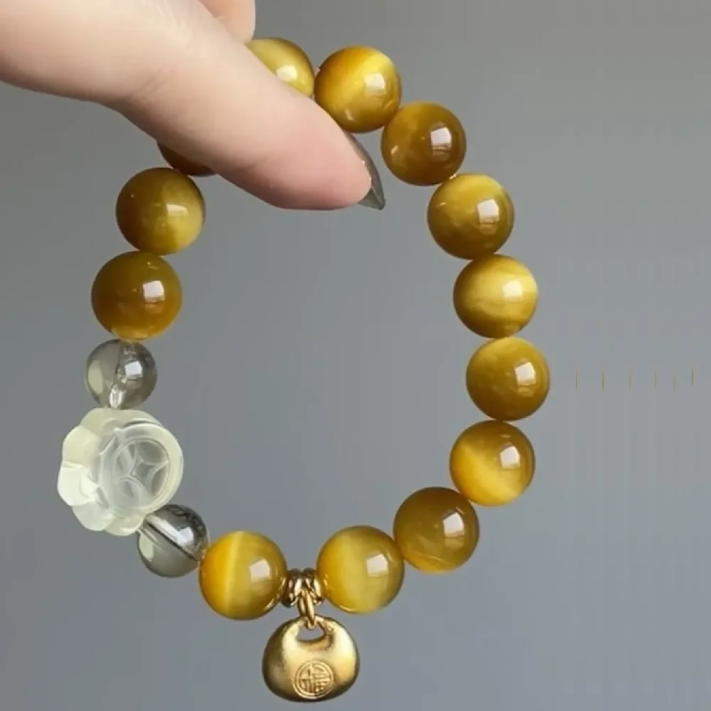 

Natural Gold Tiger's Eye Stone with Citrine Cat Claw Xiaofu Lock Women's Transshipment Fashion Bracelet.