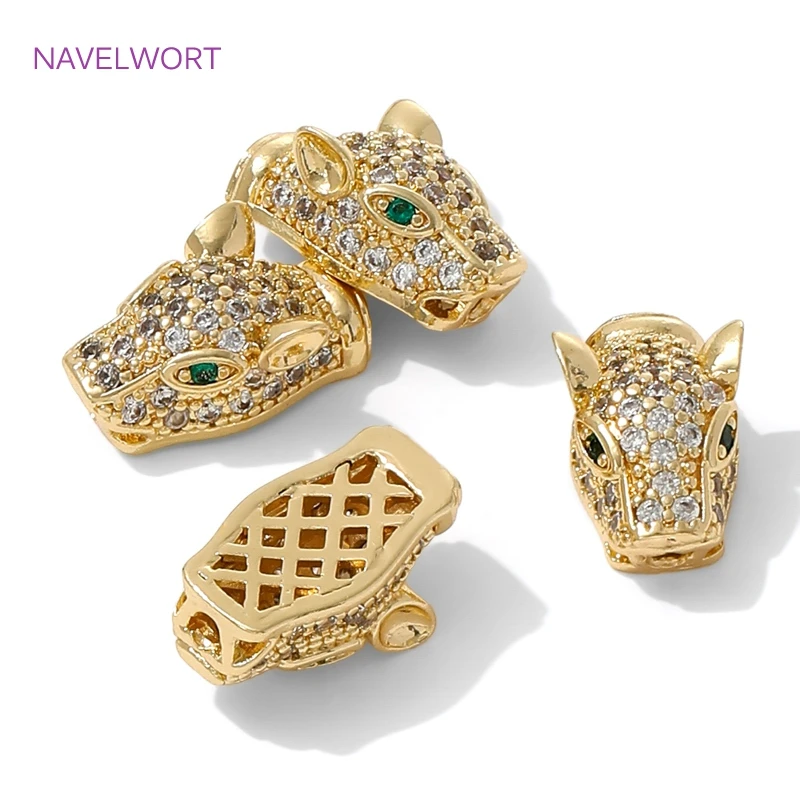 18K vergoldete Messing-Leopardenkopf-Perlen-Trenner für Armbänder, mit Zirkonia besetzte Abstandshalterperlen für die Schmuckherstellung, DIY-Zubehör