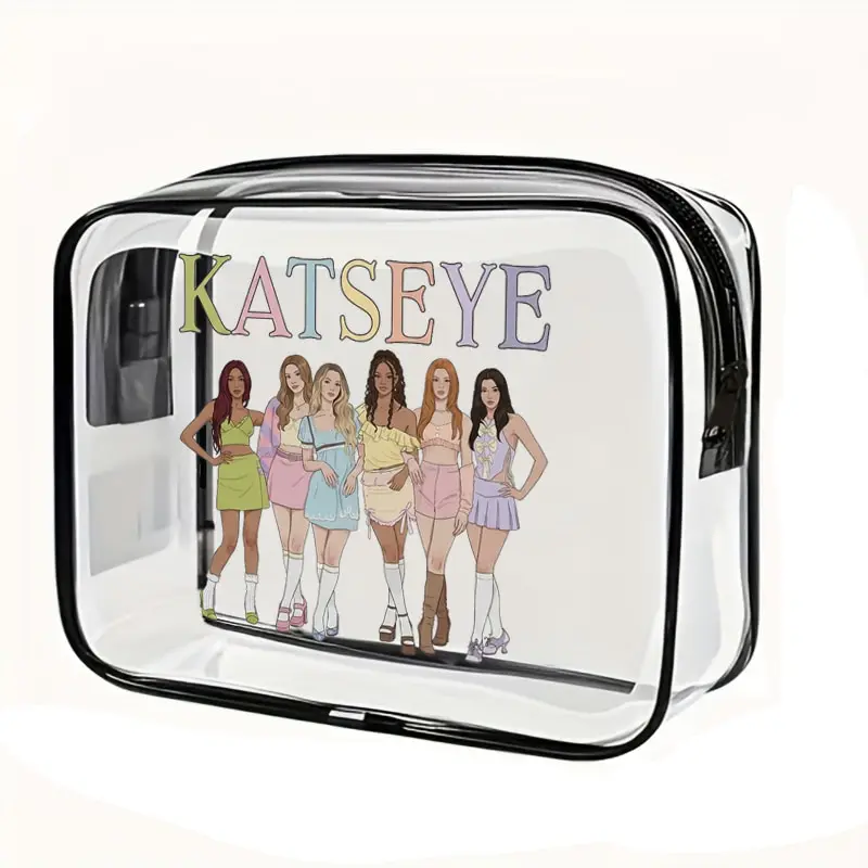 Q Version KATSEYE World Tour Women Large Capacity Pvc Waterproof Wash Bag Multi Functional Travel Makeup Bags Kpop Fan Gifts