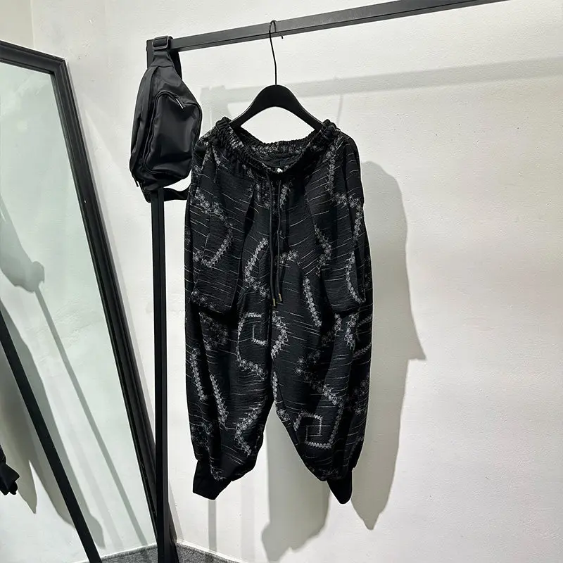 Avant-Garde Pants Men's Spring and Summer Niche Dark Design Totem Printing Loose Retro plus Size Hanging Crotch Baggy Pants