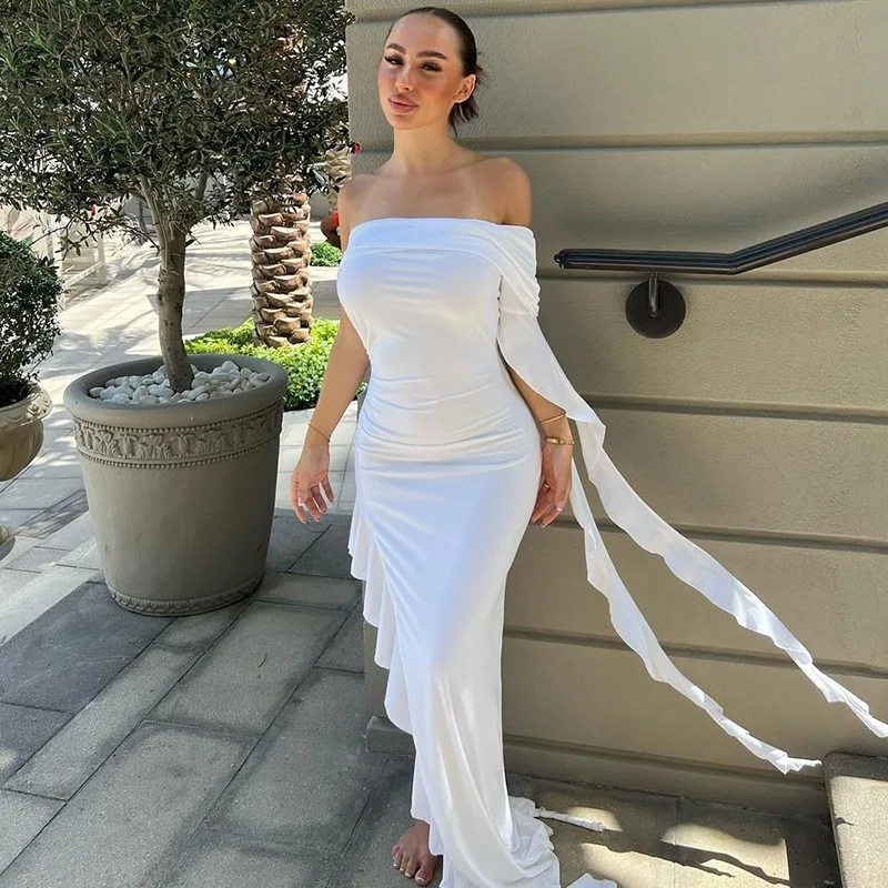 

2026 Summer New Women's Off Shoulder Flounce Folds Irregular Party Dresses Long Dress Vestido Plus Size 9XL 8XL 7XL 6XL XXXXXL