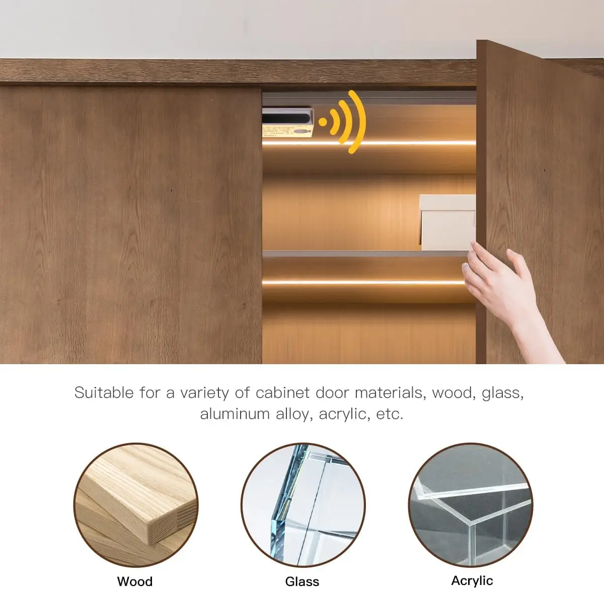 Дисплей под шкафом, светодиодная лента COB, книжный шкаф, шкаф, лампа, лента, проникающаяся деревянная лента с регулируемой яркостью, сенсорный датчик