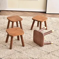 Solid Wood Shoe Changing Stool, Living Room Low Stool with Foot Covers, Durable Small Stool, Easy To Move, Walnut Color