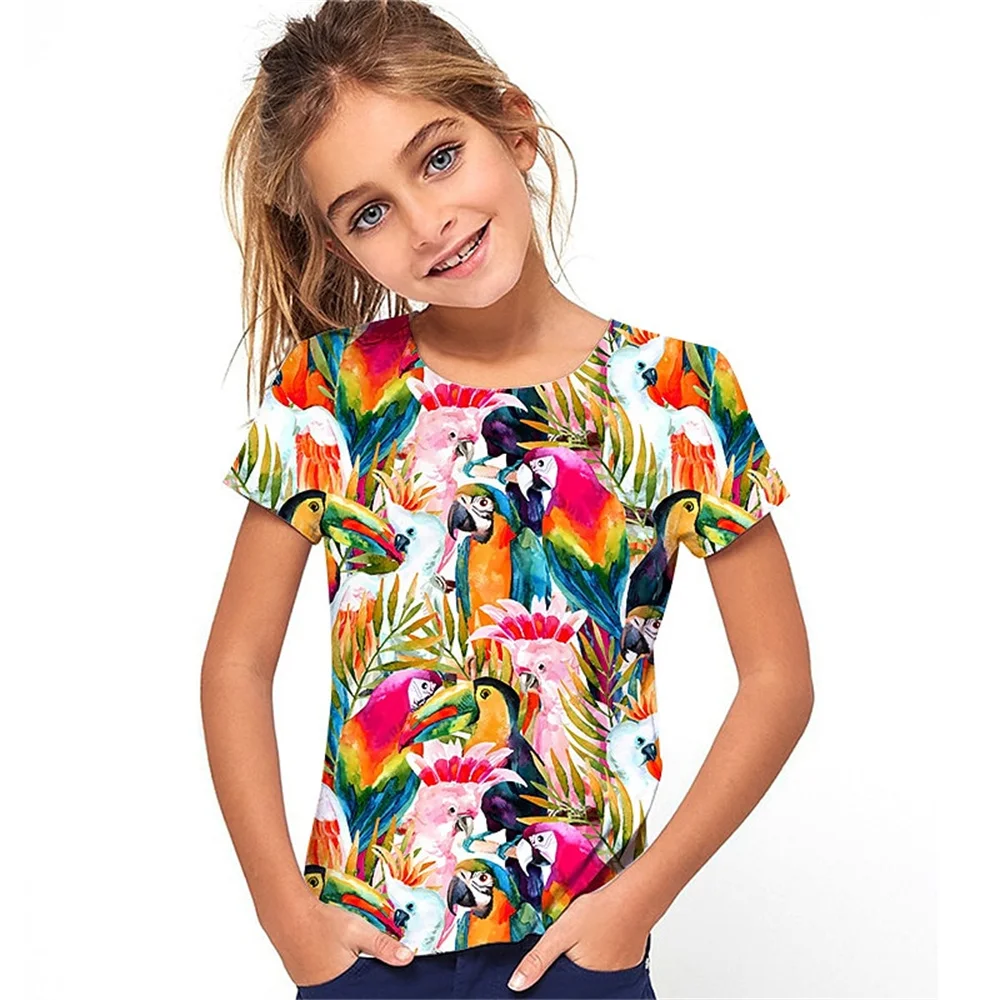 Animal bebê menina camiseta verão casual confortável respirável manga curta 3d impresso diversão meninas camiseta roupas infantis