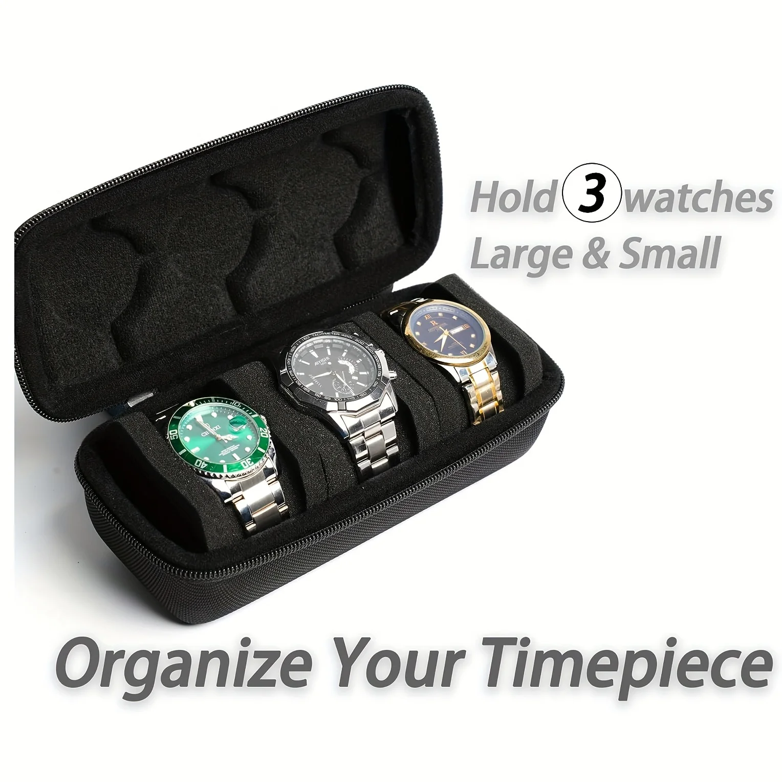[حافظة ساعة هارد شل] 3 قطع حقيبة سفر لساعة هارد شل، صندوق منظم لتخزين الساعات، مع وسادة إسفنجية ناعمة، مقبض