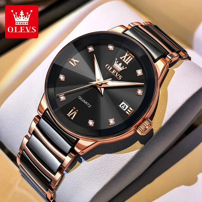 

OLEVS 7114Quartz Movement Watch Men Women Ceramic Steel Bracelet Calendar Luminous Function Dial Waterproof Luxury Watch