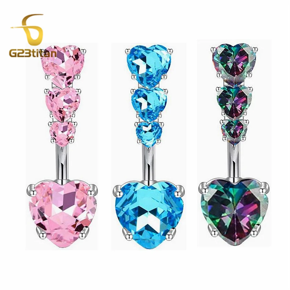 جميلة بحيرة الأزرق الزركون القلب البطن خاتم على شكل زر 14 جرام الطبية التيتانيوم منحني الحديد الحساسية الحرة السرة ثقب الجسم مجوهرات