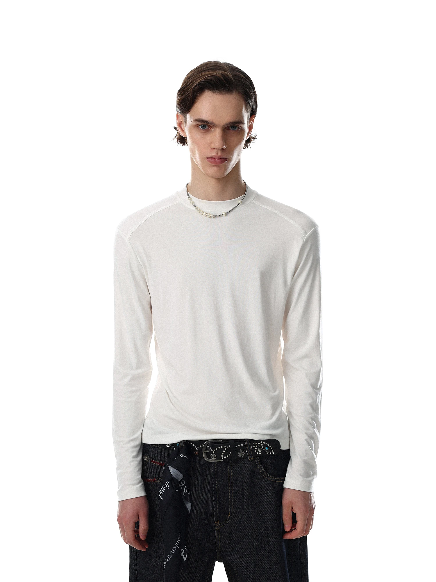 MR NEARLY American Retro Long Sleeve Men's T-shirt Slim Fit  Color Versatile Fashion Brand Casual Wear round Neck Top