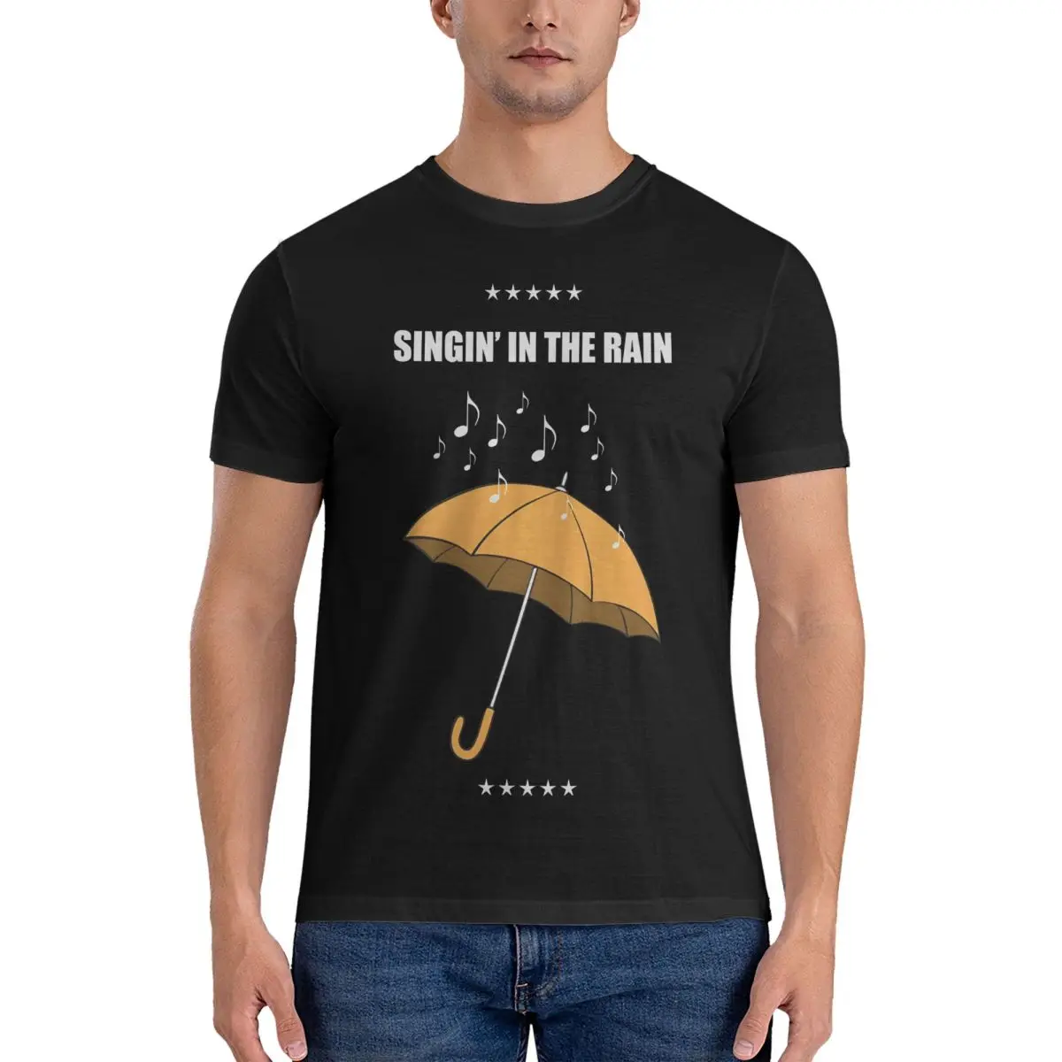 Vintage Movie Poster T-Shirts for Men Singin' In The Rain Crazy Pure Cotton Tee Shirt Crew Neck Short Sleeve T Shirts Summer