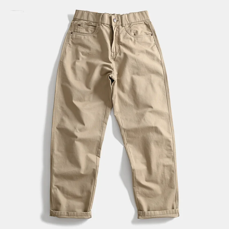 

Тяжелые свободные прямые брюки из 100% хлопка в стиле ретро, американская рабочая одежда, мужские повседневные брюки с эластичной резинкой на талии для осени и улицы