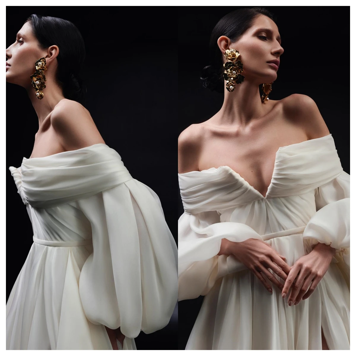 

Customized Modern White Chiffon Evening Dress Boat Neck Off the Shoulder Long Sleeves Homecoming Dress Exquisite Bridal Party