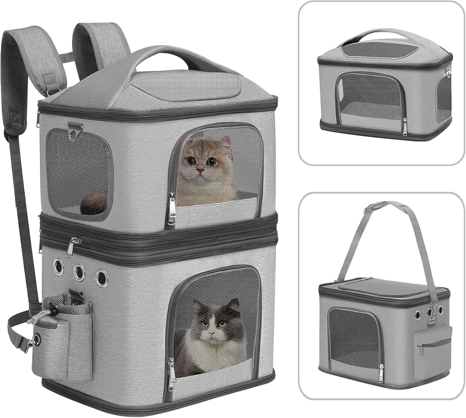 

Detachable Double Pet Carrier Backpack for Cats and Small Dogs, Perfect for Traveling Hiking Camping, Grey