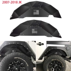 Rear Inner Fender Liners (US Flag Logo) for Jeep Wrangler 2007-2018 JK JKU 4WD Aluminum Lightweight Design Black Splash Guards