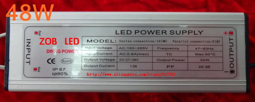 

48w led driver DC50-60V,0.9A,high power led driver for flood light / street light,constant current drive power supply,IP65