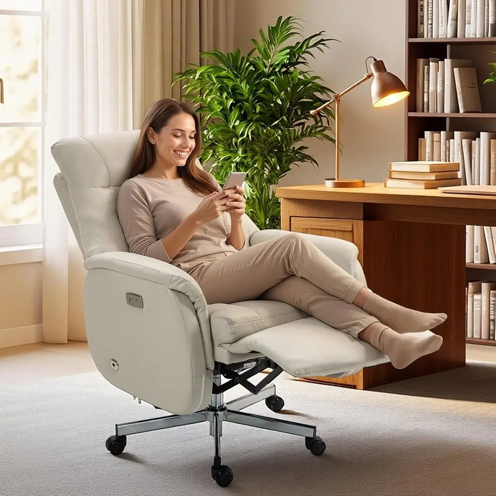 USB Charging Reclining Ergonomic Office Chair for Big and Tall, 400 lbs Capacity, Microfiber Beige